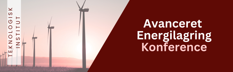 Banner til siden om Avanceret Energilagring Konference indeholdende teksten Avanceret Energilagring og billede af vindmller